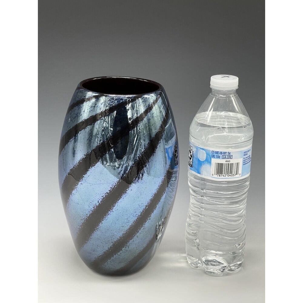 Pairpoint Art Glass 34% Lead Crystal Vase Cape Cod MA Swirl 7-3/4" Mirrored Band